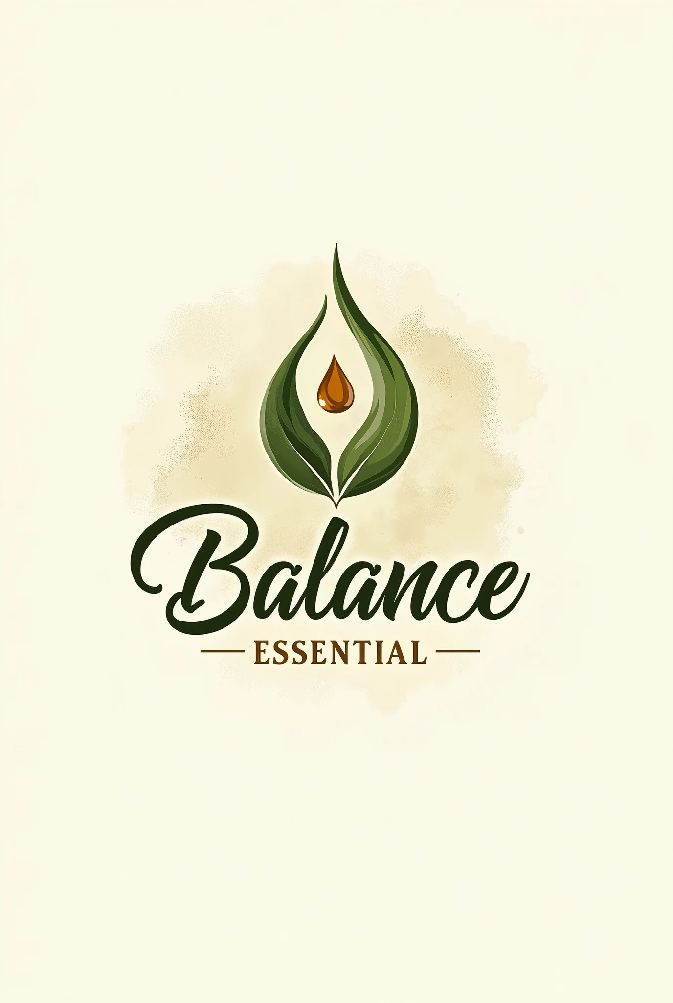 Logo for a natural essential oil brand called Balance Essential that incorporates an organic design