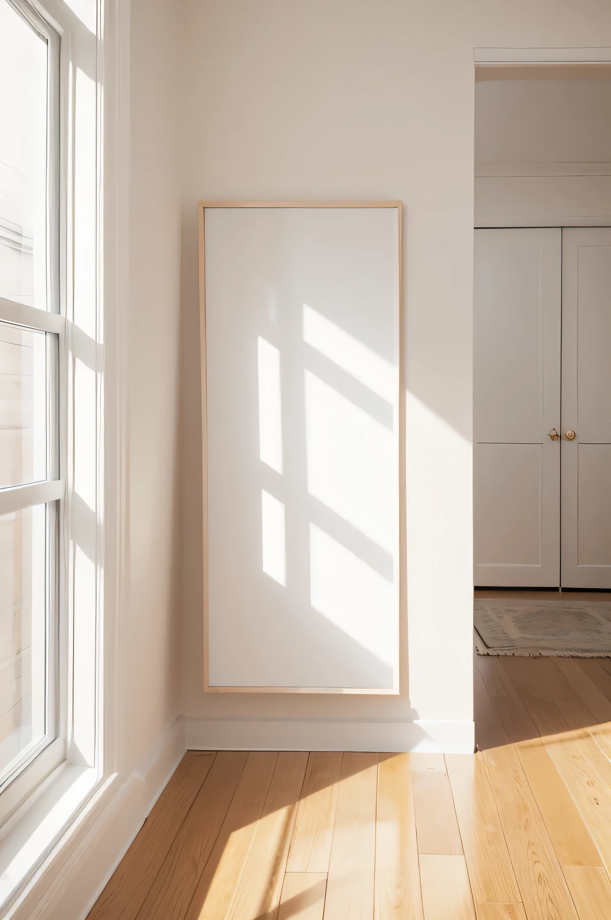 BLANK FRAMED CANVAS MOCKUP, ON
THE FLOOR OF A ROOM WITH A
WINDOW