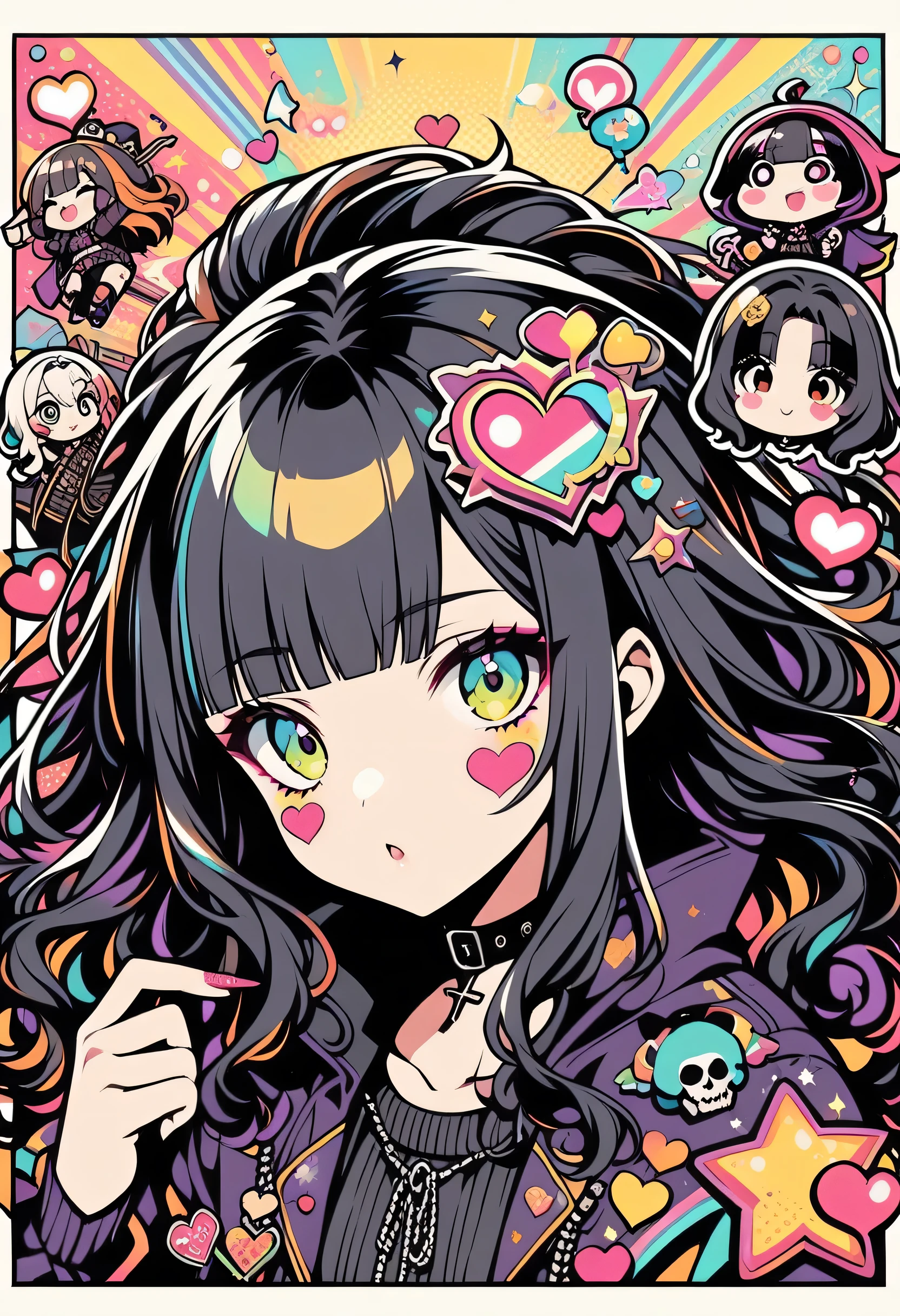 Full Body、1 person、1 person、sleep、sleep、Lie、Lying down、ridicule、Finger prick、Black Hair、Black Feather、Gothic Punk, anime witch design, heart signs, street wear design, pro vector, love style, full design, 8 colors only, solid colors, no shadows, full design, sticker, bright colors, white background.super fine illustration,(((beautiful fine hair))),(((beautiful fine face))),(((beautiful fine background))),(((beautiful fine hair))),(((beautiful fine face))),(((beautiful fine background))),Midsummer、beachBlack Hair、blunt bangs、Cross-eyed, pop art style