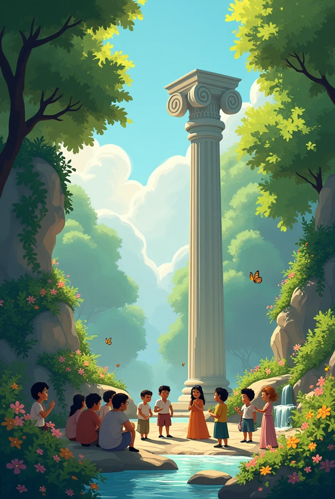 Generate an animated picture for a philosophers album, use some Greek stuff and add a few nature don’t put a giant philosopher