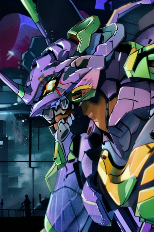 (high resolution)An image of a robot emitting green and yellow light, (Eva Unit 01),Highly detailed CG
