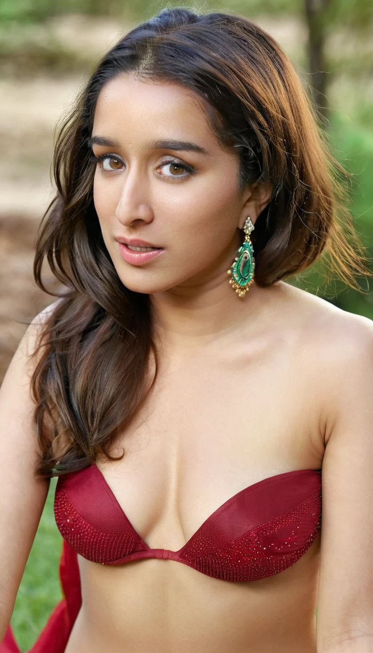 shraddha kapoor in sexy red saree and bikini blouse showing cleavage,(milf),((marathi woman)),((35 year old)),night time, no light,without flash ,photo,(upper body photo), ((showing cleavage and navel in bikini blouse and saree)),milf,mouth open, no make up, raw photo(, Sexy BODY SHOT,(((Closeup body bustshot))), sexy,(((ultrarealistic skin))),Realistic still of a nude woman,highly detailed face and body,(( seducing)),((shraddha kapoor)),((nude)),((free long shaggy messy hair being hold by viewer)) after waking up from bed, beautiful eyes ,emotional, harmonious, vignette, 4k epic detailed, shot on samsung galaxy s23 gear, 35mm photo, sharp focus, high budget, epic, gorgeous, film grain, no  makeup,free shaggy hair,grainy, (Raw photo:1.1), ((Full body Portrait)), , (intricate details, masterpiece, best quality:1.4) , looking at viewer, outdoors, day, highly detailed face, ((shraddha kapoor)), beautiful eyes, cute, enchanted, magic, stunning, intricate, elegant, highly determined, colorful