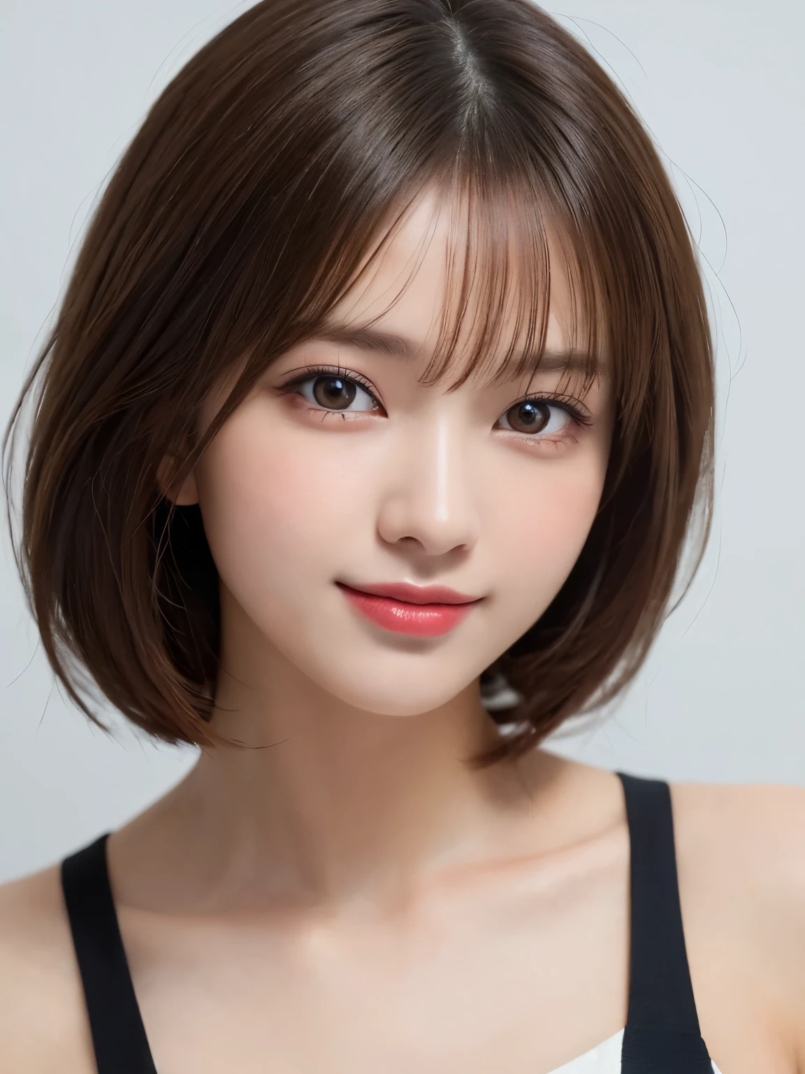 white background, half body portrait, bust shot, looks very happy, smile, one girl, (a beauty girl, delicate girl:1.3), (20 years old:1.3), break, (dress up as clown), break, very fine eyes, (symmetrical eyes:1.3), break, E cup breasts, brown eyes, parted bangs, short hair, brown hair,  (eyes and faces with detailed:1.0), break, (masterpiece, best quality, ultra detailed, detailed face, 8k)