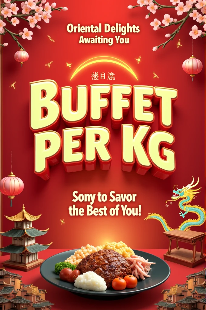 Post Title: "Buffet per Kg - Come and Savor the Best of Friday!"
Fund Description:
Use a background with traditional oriental images, like cherry blossom patterns, stylized dragons, or Japanese temples in soft tones.
Add a touch of modernity or shine, like golden reflections or neon elements, to create a contrast and attract attention.
Main Text on Image:
"Buffet per Kg - Oriental Delights Awaiting You!"
"Special Friday: Exclusive Discount Today!"
Call to Action (CTA):
"Come Today and Experience!"
"Friday is Good Food Day! Take Advantage Now!"
Additional Visual Elements:
Include a touch of curiosity, like a small arrow or blinking icon pointing to the discount text or the restaurant name.
Use vibrant colors, como vermelho ou amarelo, to highlight promotions and create a sense of urgency.
Text Highlight:
"Special Discount Only Today!"
"Friday Flavor: Buffet a Kg"