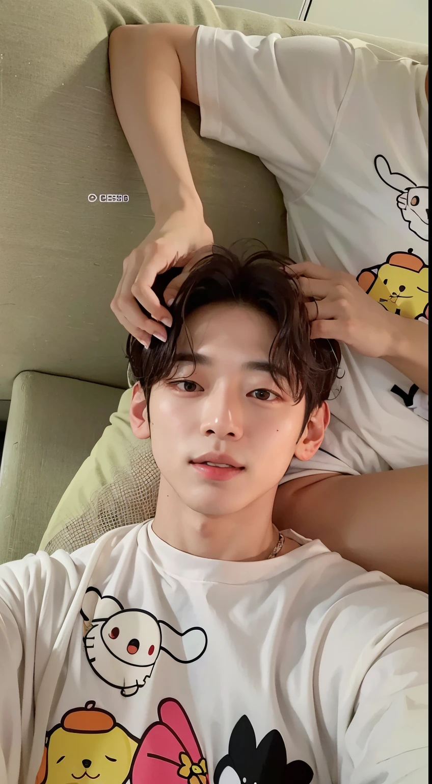 arafed asian man with a backpack and a backpack in an airport, jungkook, Hyung Tae, Jinyoung Shin, taken in the early 2020s, Kim Doyoung, Shin Jeongho, TaeJune Kim, Cai Xukun, pale korean adorable face, ironic smile, ten reads, numerous dimly glowing eyes, cute round slanted eyes