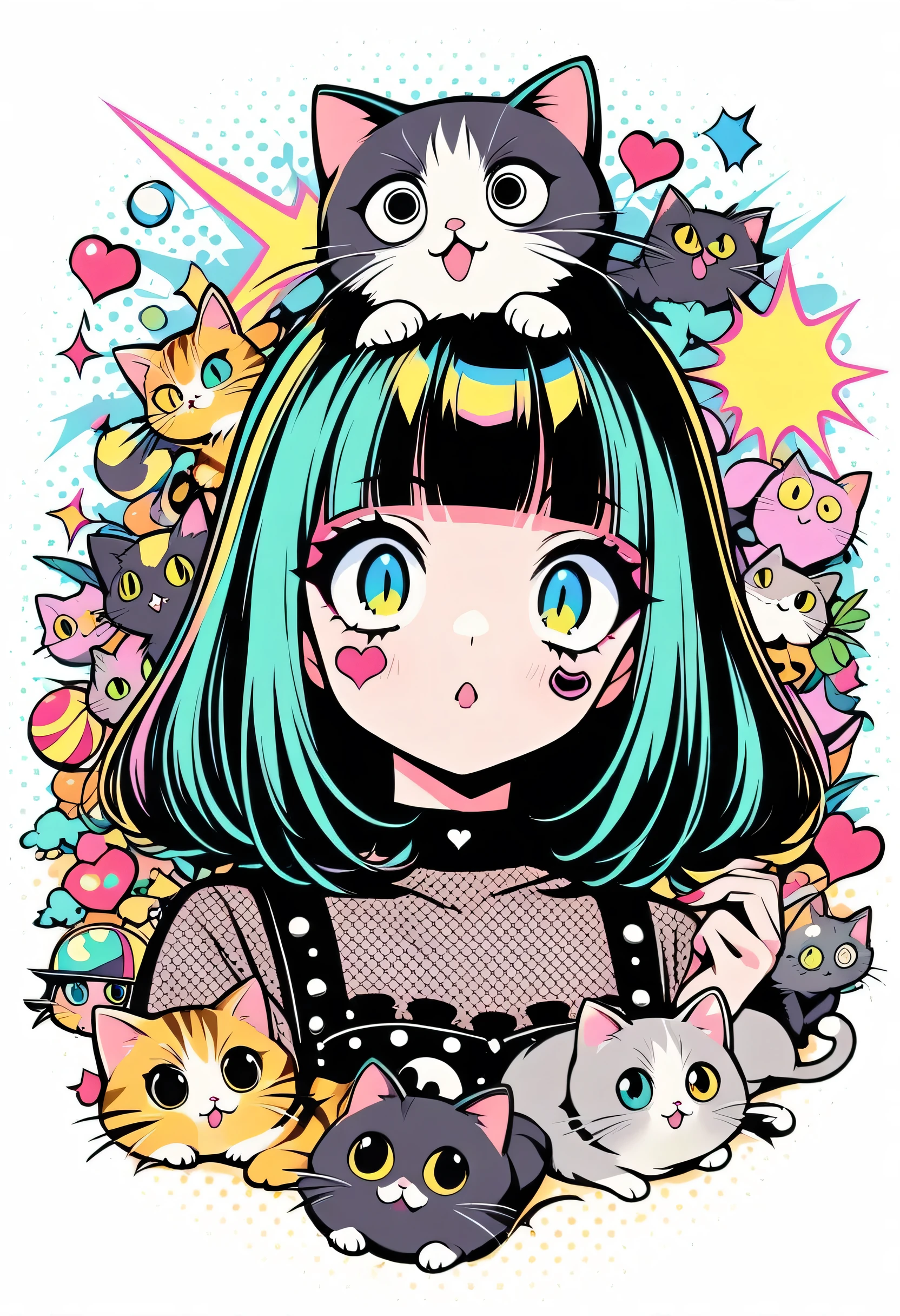 Full Body、1 cat、1 cat、sleep、sleep、Lie、Lying down、ridicule、Finger prick、Black cat、Black Feather、Gothic Punk, anime witch design, heart signs, street wear design, pro vector, love style, full design, 8 colors only, solid colors, no shadows, full design, sticker, bright colors, white background.super fine illustration,(((beautiful fine ))),(((beautiful fine )),(((beautiful fine background))),(((beautiful fine ))),(((beautiful fine cat))),(((beautiful fine background))),Midsummer、beachBlack feather、blunt bangs、Cross-eyed, pop art style