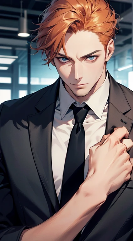 (best quality,4k,8k,highres,masterpiece:1.2),ultra-detailed,(realistic,photorealistic,photo-realistic:1.37),1 man,31 years old,mature man,very handsome,without expression,smile,short grey b
Orange hair,blue eyes,penetrating gaze,perfect face without errors,imposing posture,businessman,office background,cinematic lighting,hdr image