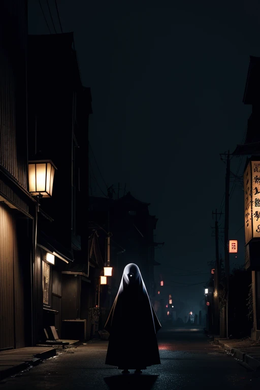 ghost men,独奏,dark hut,black eyes,(big eyes:1.2),horor,dark,curse,black hund,monster,dead,japanese horor style,hyper realistic,retro,1980s,break in the city,midnight,building,