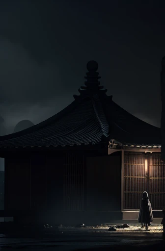 ghost men,独奏,dark hut,black eyes,(big eyes:1.2),horor,dark,curse,black hund,monster,dead,japanese horor style,hyper realistic,retro,1980s,break in the city,midnight,building,