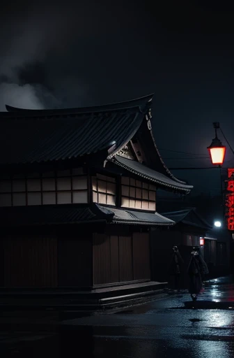 ghost men,独奏,dark hut,black eyes,(big eyes:1.2),horor,dark,curse,monster,dead,japanese horor style,hyper realistic,retro,1980s,break in the city,midnight,building,