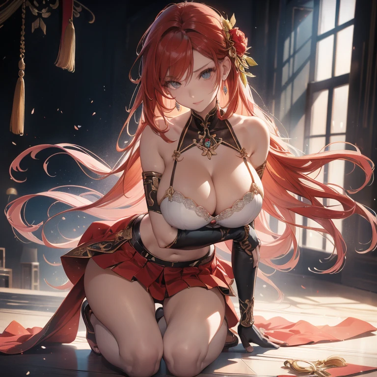 high quality,HD,16K,Sharp Line,1 Girl,fantasy, (Fire Spirits),Pretty Face, Large Breasts, Beautiful legs,In the mountains,Focus Girl,detailed Pretty Face,Detailed clothes,beautiful eyes,Cool,Sexy,Dynamic Angle,穿着华服的神明Strike a pose拍照, Ancient mysterious sexy goddess, Traditional beauty woman, Beautiful female warrior god of war , Beautiful sexy goddess, Gorgeous role-playing, high, Beautiful young girl, Beautiful woman, 华丽Beautiful woman, Complex clothing,Chinese Mystical Aesthetics, Beautiful Asian ancient mysterious girl, Extremely detailed shot of the goddess, Jaw-dropping sexy beauty, Big breasts deep neckline sexy belly button(butt), (bedroom), (Sexy Girls), masterpiece, best quality, Bangs, blush, Chest, clavicle, Eyebrows visible through hair, (Gradient red and gold hair), Jewelry, Long hair,Bright Eyes, ring, (solitary), illustration, fashionable, miss, Strike a pose, background, element, confident, Express, Accessories, majestic, striking, key point, Dynamic poses, ((plump)), (black))Woman in transparent dress,Viewer,(((Full breasts, Keeley University))),Slim waist,(Navel exposed,Bare waist), Long hair, extreme detailed details, 详细的fantasy艺术, Stunning character art, Beautiful and exquisite character art, Beautiful transparent dress, Very detailed, Large Breasts,Chest,Golden ratio figure,Beautiful figure,Ultra wide-angle shooting,Full body shot拍摄,Body close-up,Full body shot,Wearing a pleated tulle skirt,柔和动漫illustration, 柔和的深色background,Fujifilm XT3 Clear focus, f 5.6, High Detail, Clear focus,(Wearing openwork clothing),, (Natural light), (Tempting)translucent, Good velvet quality, Compared, Divine Light,, Silver hair, 天空background, Absolute Strength,Female Shinmei,穿着性感丝绸的Female Shinmei,,Large Breasts,Chest,Golden ratio figure,Beautiful figure,Ultra wide-angle shooting,Full body shot,Body close-up,Full body shot, Wearing a tulle dress, Model shooting style, Large Breasts,饱满Chest,Golden ratio figure,Beautiful figure,(Extremely detailed CG 8k wallpaper unit), The most beautiful artistic photos in the world, , 8K 超HD, ) on the beach,Sexy lazy posture,Sexy seductive expression,best quality,masterpiece,Ultra-high resolution,(Practical:1.4),original photo,Ultra-high resolution