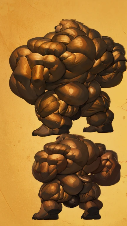 elderly male bodybuilder standing facing forward completely naked。Thick muscles。Fat Belly。thick limbs。anatomically correct very large penis。anatomically correct very large testicles。very large male penis erect upwards、The back side is visible。