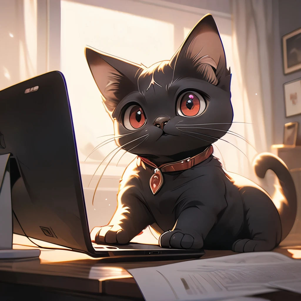 araffe cat sitting on a blanket in front of a laptop computer, he has short curly brown hair, hyperdetailed!!, hyper detailed!!, sphinx cat, hyperdetailed!!!, large red eyes!!!, he has an elongated head shape, gorgeous features, hairless, looking defiantly at the camera, with a large head and big eyes, a handsome