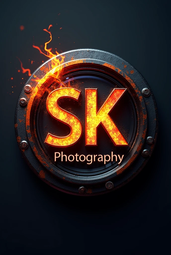 Create professional logo sk name and add below logo photography and add fire strike, add metal steel texture, add camera lence
Make it 3D