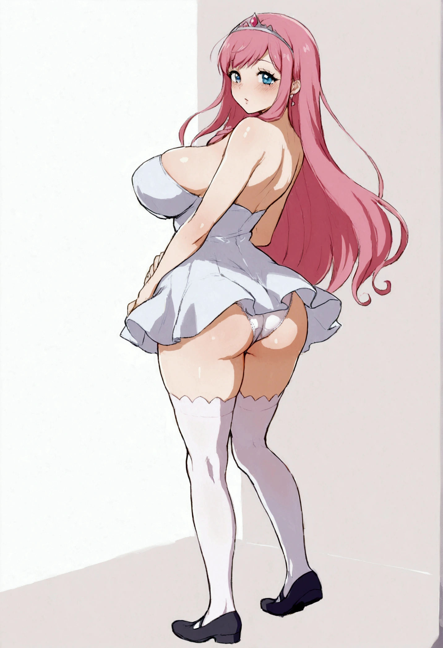 Princess bubblegum, busty, panties, small dress, stockings, focus on butt, full body
