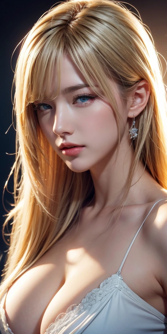portrait, Practical, blue eyes, Blonde hair, Large Breasts, 4K resolution, High quality CG, Beautiful CG, Soft Light,