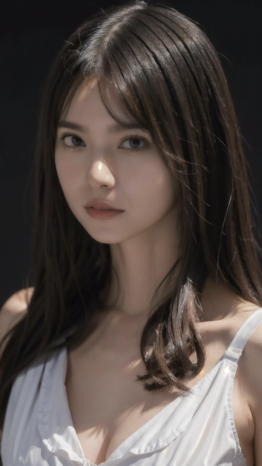 1girl, woman, masterpiece, best quality, highest quality, cinematic lighting, (volumetric lighting), extremely detailed CG unity 8k wallpaper, focused, 8k wallpaper, extremely detailed, ultra realistic, photorealistic, sharp focus, absurdres, (HDR:1.2), (high contrast), photograph, detailed and intricate, instagram, portrait, highly detailed, digital painting, artstation, concept art, smooth, sharp focus, illustration, cinematic lighting, (big breast:1.2), (whole body:1.2), white collar shirt, open shirt, open the button, open shoulder, bra