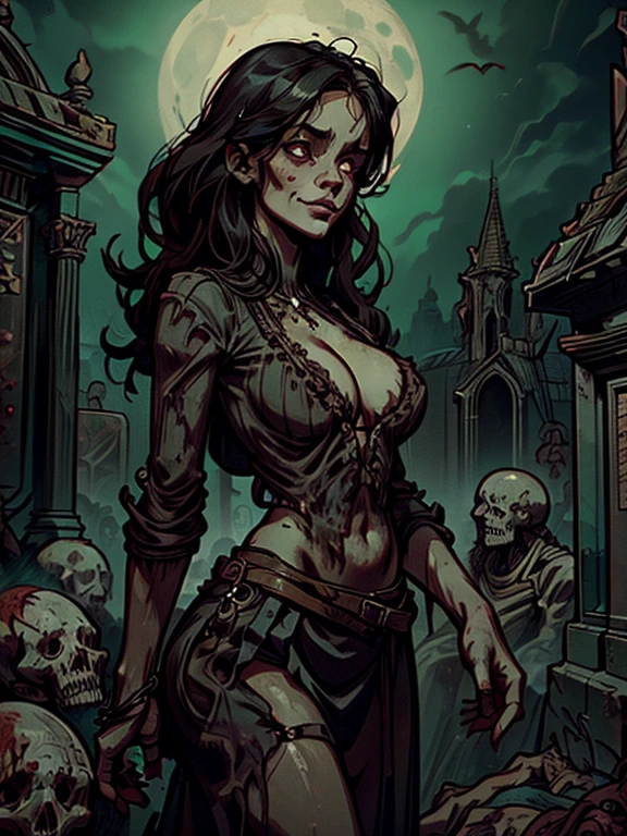 intricate detailed 1girl leaning on tombstone, ominous smiling at viewer, tight cardigan, white shirt showing cleavage, firm chest, small breasts, black pleated skirt, full moon night time fog, corpses emerging from graves(worldofundead), photorealistic, dramatic lighting, moody atmosphere, cinematic composition, dark fantasy, gothic, highly detailed, hyperrealistic, beautiful detailed eyes, brown eyes, beautiful detailed lips, dead people gathered, zombies gathered around, zombie apocalypse, ominous surrounding, worldofundead
skeletal
rotten flesh
rotting
blood
gore