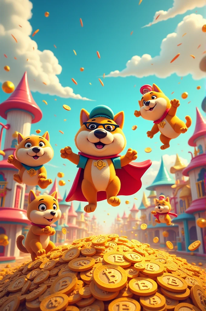 Dogecoin with different poses and different styles , views , with different characters and personalities;
