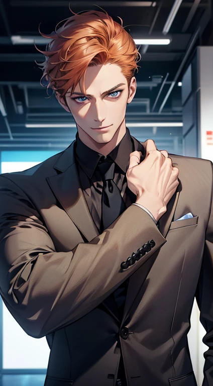 (best quality,4k,8k,highres,masterpiece:1.2),ultra-detailed,(realistic,photorealistic,photo-realistic:1.37),1 man,31 years old,mature man,very handsome,without expression,smile,short grey b
Orange hair,blue eyes,penetrating gaze,perfect face without errors,imposing posture,businessman,office background,cinematic lighting,hdr image