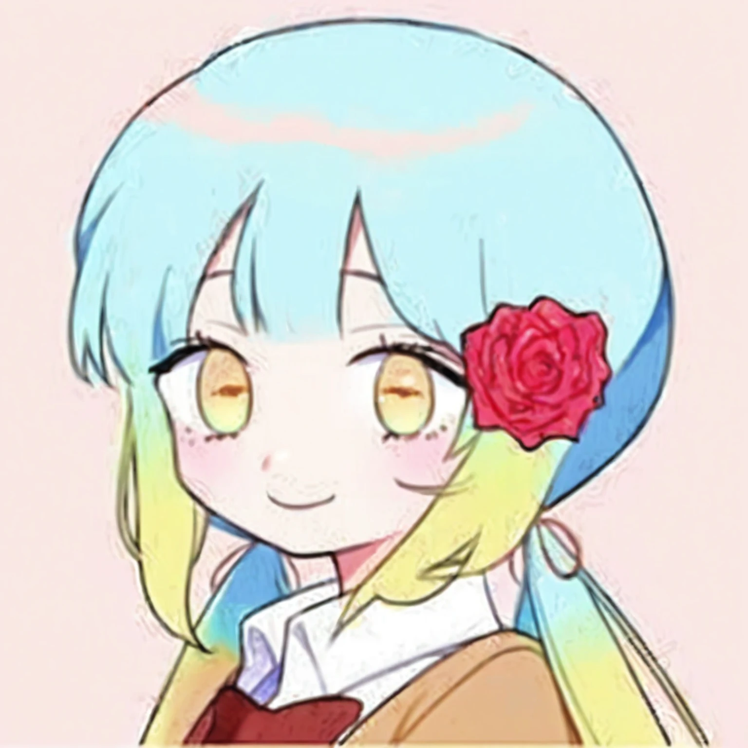 anime girl with blue hair and flowers in her hair, in animation style, in animation style, In the art style of 80&#39;s animation, very cute anime girl face, Cute anime face, Cute anime style, 2D anime style, Anime girl with teal hair in, 청록색 머리를 가진 애니메이션 소녀, Shirabii, cute anime cartoon style, Animation Moe Artstyle