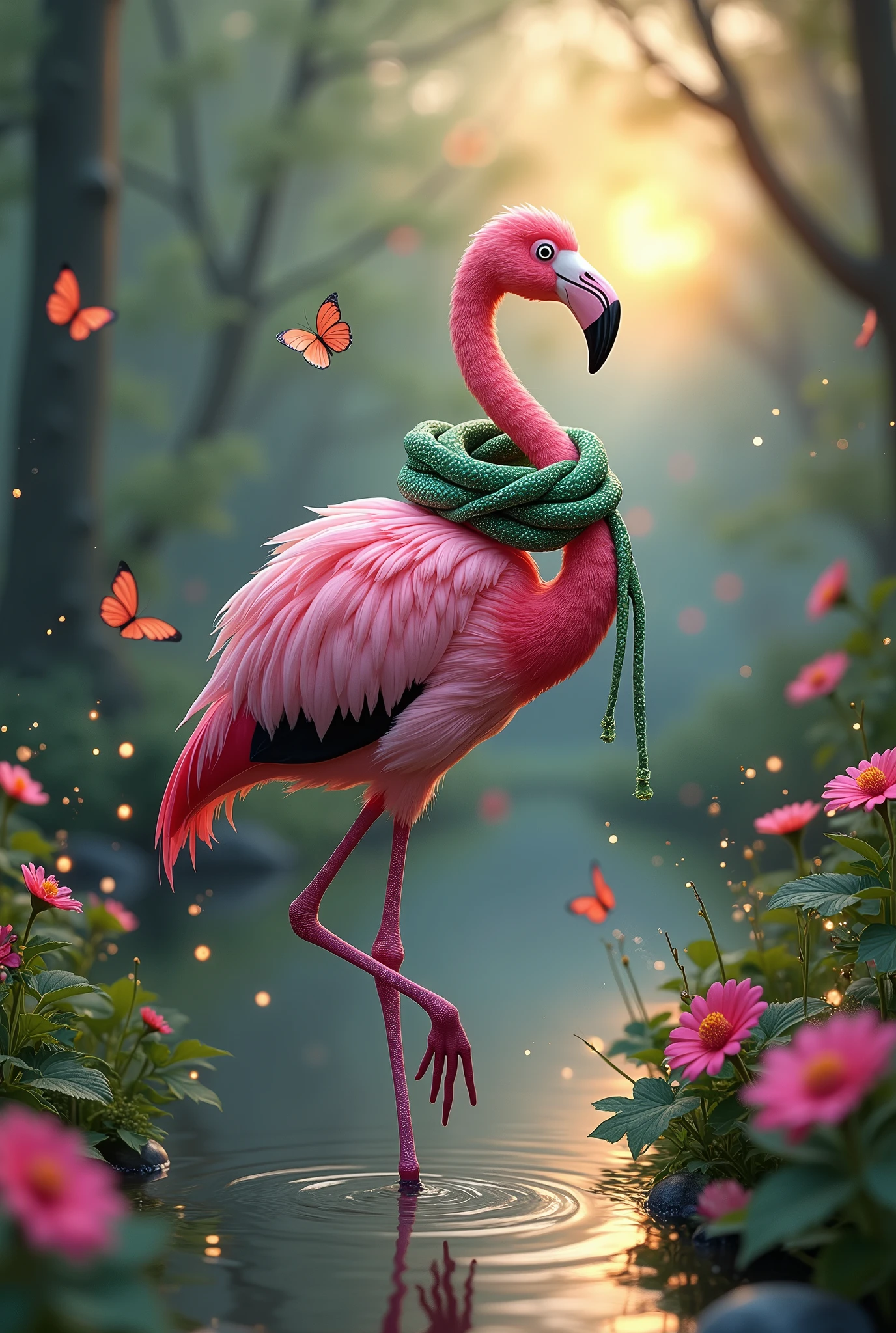 Once upon a time, a skunk stepped on a snake and transformed into a flamingo with a skunk snake.