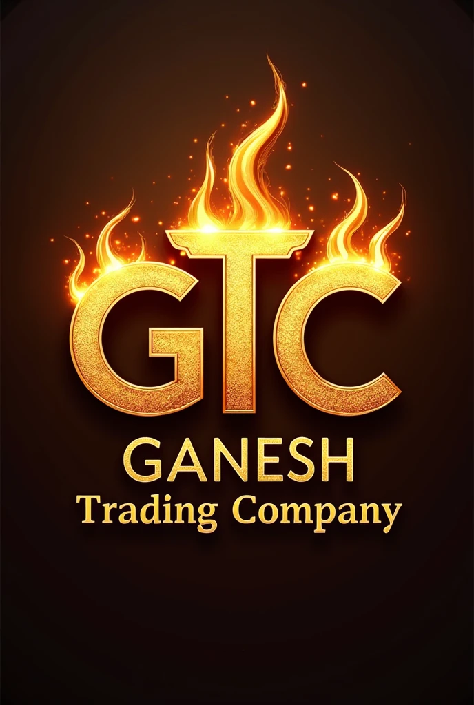 Create professional logo GTC name and add Ganesh treading company text below logo  and add fire strike, add metal gold texture, add onion
Make it 3D