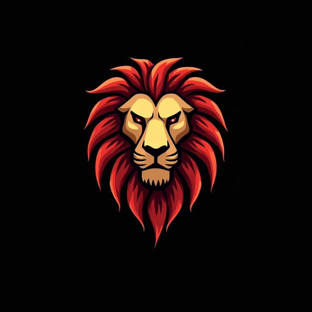 Je veux créer un logo avec le nom carry une tête de lion, red and gold in color, with a black background