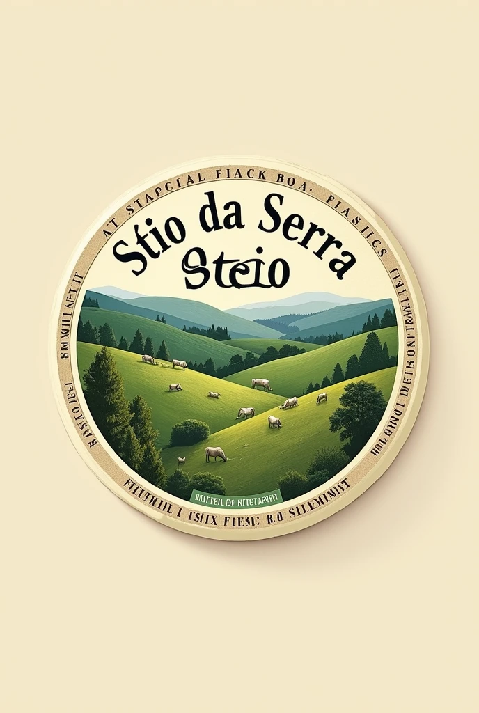Create for me a label for a fresh Minas cheese in which the name is Sítio da Serra, it has to be simple but deliver an inexplicable beauty. I would like the label to have space to put the nutritional table. THE PACKAGING AND THE CHEESE MUST BE ROUND. Artisan cheese