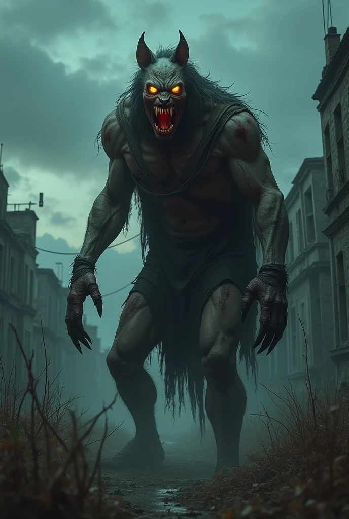 Half human, half beast, claws, post apocalyptic, horor, Terror, bloodstains, animal part