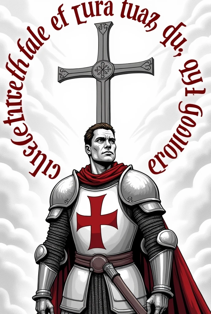 It will generate an image of a Templar knight with the phrase Meditare de futuro tuo, quia mors imminet and with a broken sword forming a cross with a line art style