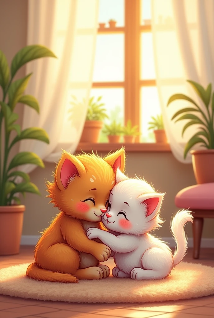 A coloring page of a kitten with its mother.