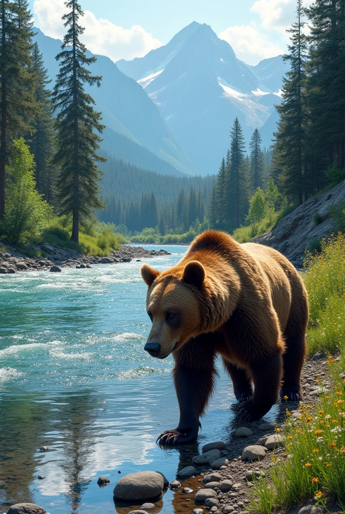 a bear walking near a river in the USA