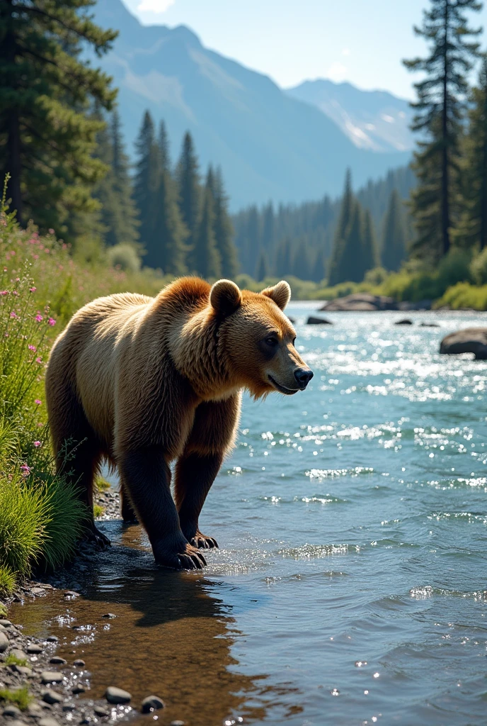 a bear walking near a river in the USA