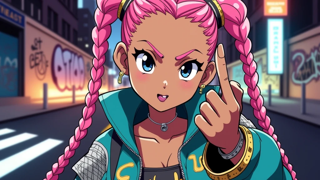 black anime character in braids with the middle finger