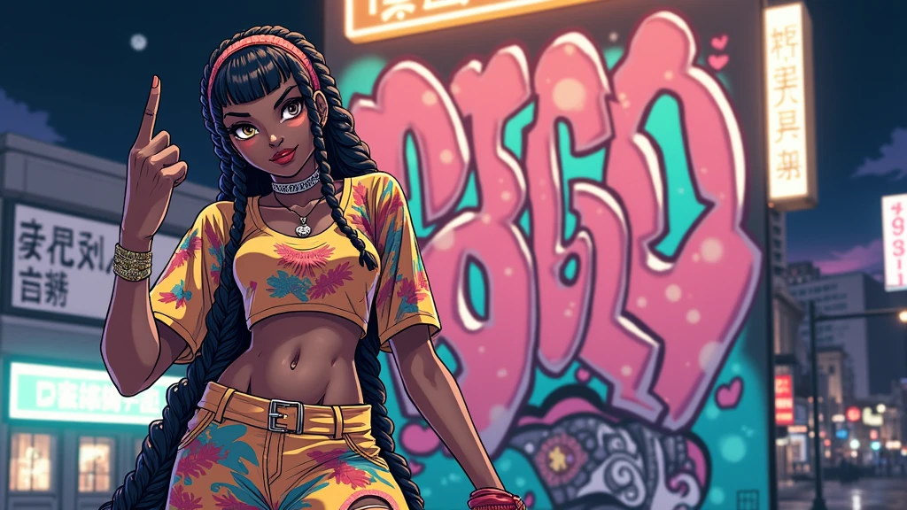 black anime character in braids with the middle finger