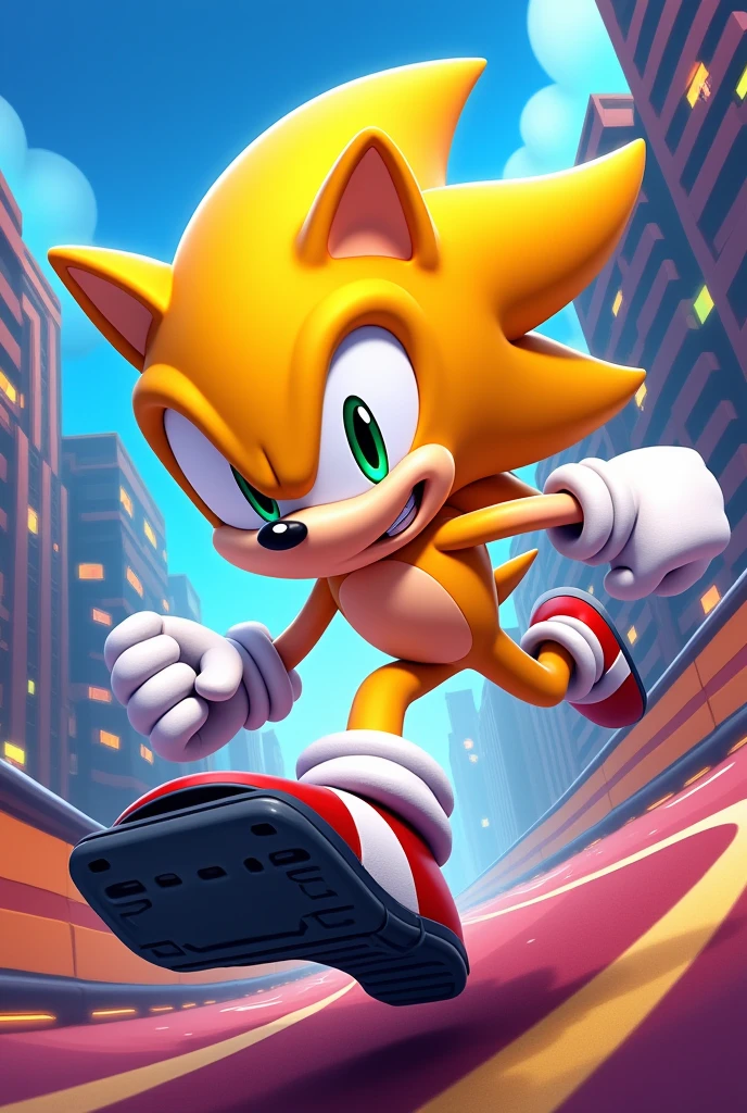 Make a game logo that has a controller in the corner Yellow Sonic
