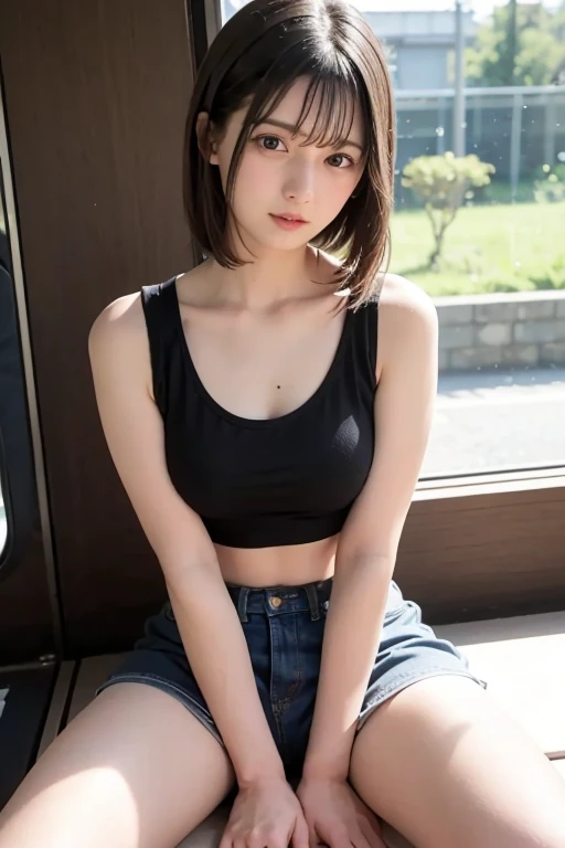 zydG, One of the most beautiful women on street corners, More skin, perfectly proportions、Brown-eyed, (Shorthair with bangs:1.2), (Colossal tits:1.5), (medium areolae:0.8),full body seen、Pretty woman with emphasizing slender abs:1.3、((Tank Tops))、(((Ultra Micro Mini Skirt)))、garters、Stockings、appearance々the pose、Toned buttocks、thin and long limbs、thin ankles、perfect hand, Perfect fingers, Perfect breasts, perfect hair, face perfect, Perfect body,((Angle from which you can see the whole body))、Squatting、
(Photorealsitic:1.4), (Top image quality:1.0), (超A high resolution:1.0), 8K, Raw photography, (​masterpiece:0.2), (pureerosface_v1:0.5)