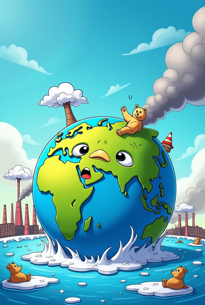 Create an image related to global warming in the form of a simple and explanatory cartoon.