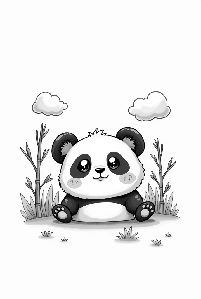 black and white drawing animal in kawai style