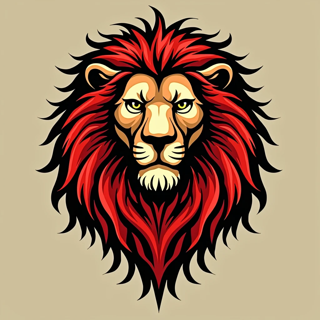 I want to create a lion's head, red and gold in color, avec un arrière-plan en noir et le nom carry ecrie en dessous
