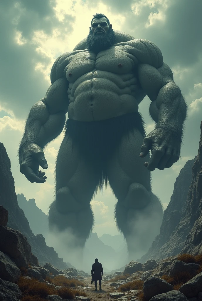 A giant who crushes the earth, which is as big as a mountain.　Looking up from below　Huge belly　Lower Body　feet