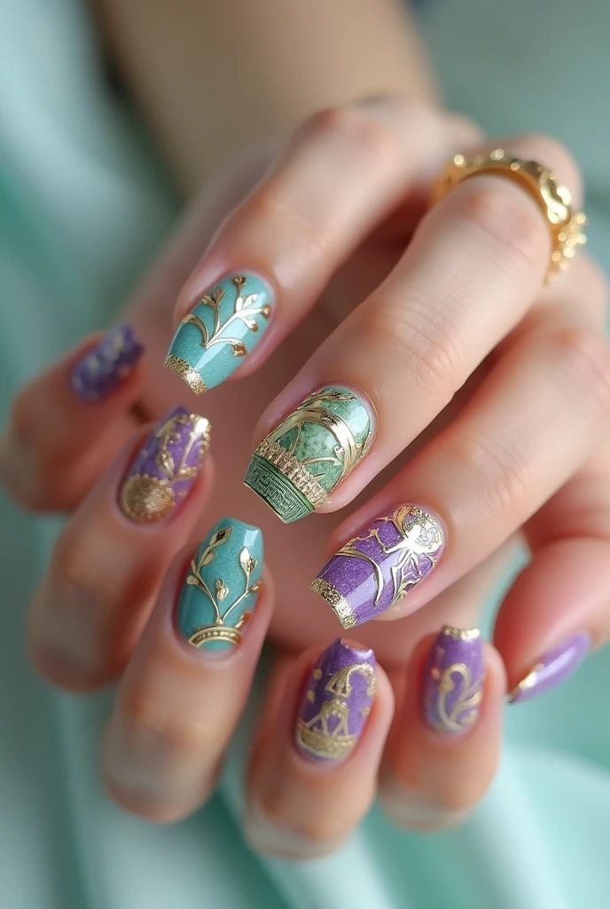 Korean-style nails inspired by Greek mythology