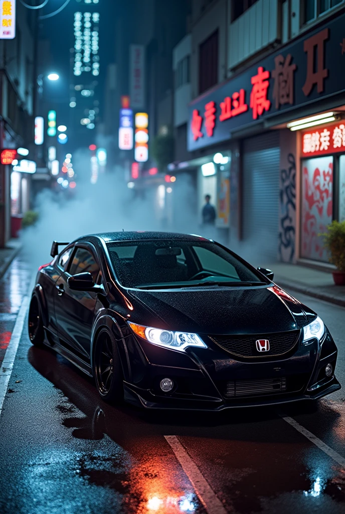 Create an image of a black 2015 Honda Civic JDM.