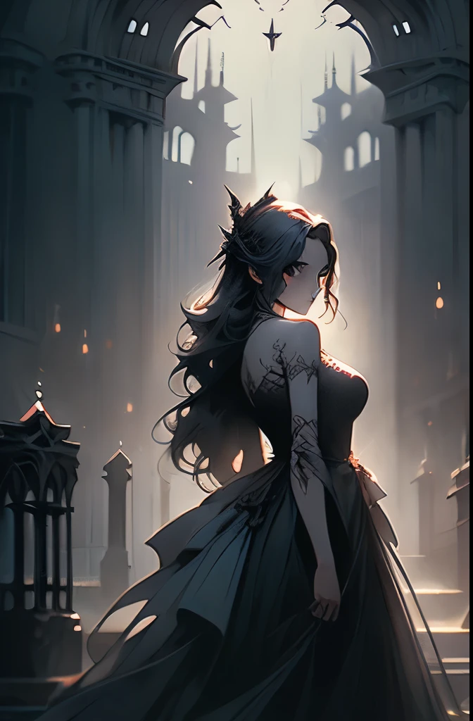 a picture taken from a cemetery at night with a ghost walking in the cemetery, a matte painting inspired by Gustave Dore, cgsociety contest winner, gothic art, hauntingly beautiful art, la llorona, corpse bride art style, gothic wraith maiden, luthien, style of esao andrews, beautiful depiction, michael whelan and gustave dore