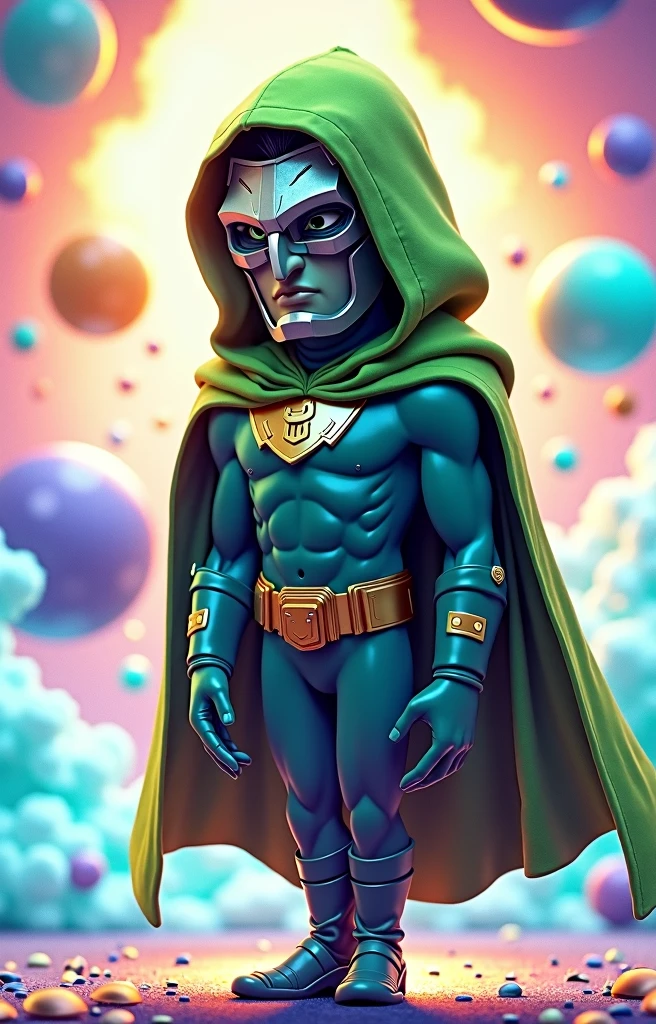 Sad from the cartoon inside out wears doctor doom dress