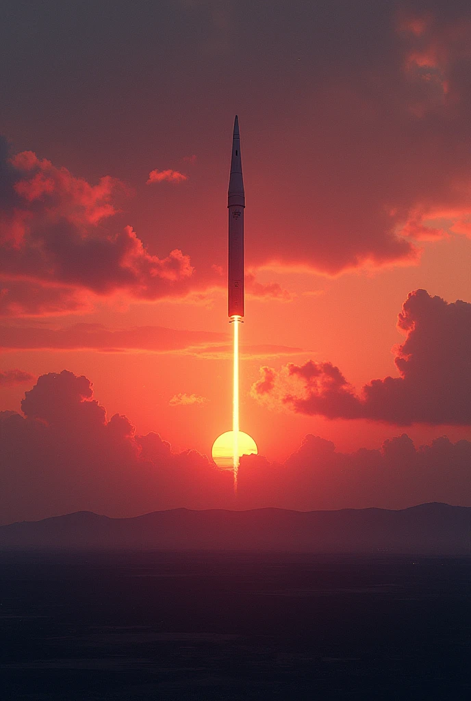 Millions of missles covering the sunset sky aiming at the ground