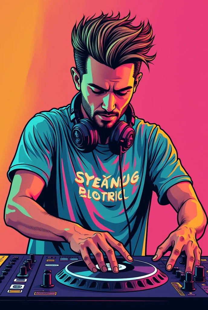 You are the best illustrator in the world, I require an image of a male DJ of electronic music in pop art and without a background, that is of excellent quality
