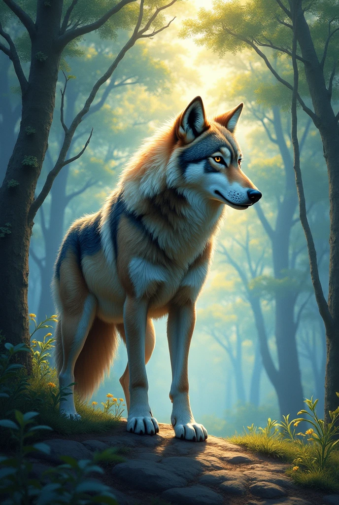 Masterpiece, best quality, ((Beautifully detailed Wolf)) (very detailed CG Unity 8k wallpaper), professional majestic oil paintings by Ed Blinky, Athea Gaylan, Studio Ghibli, Jeremy Mann, Greg Manchessa, Antonio Moro, popular on ArtStation, trending Midjourney and Greg Rutkowski CGSociety, intricate, high detail, clear focus, dramatic, realistic painting , use above mentioned style to make a orthopedics tshirt design