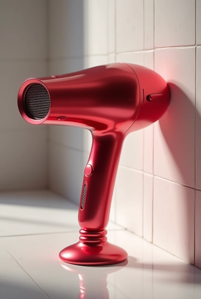 a technological silent red dryer, wireless, with air outlet below, nanotechnology metal